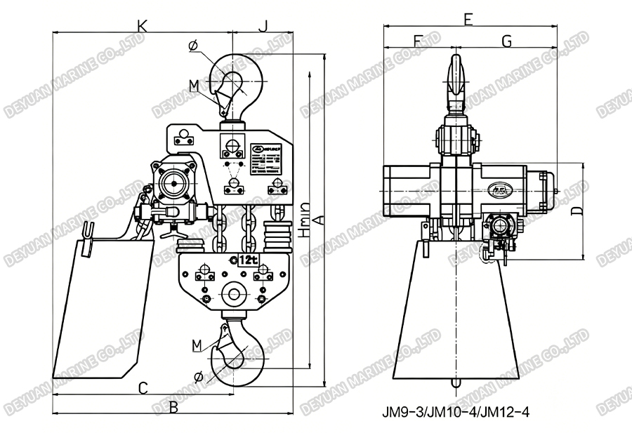 JM Air Hoists Fixed Series(312t)-DEYUAN MARINE4 Пневматические подъемники JM фиксированной серии (312 т)-DEYUAN MARINE4