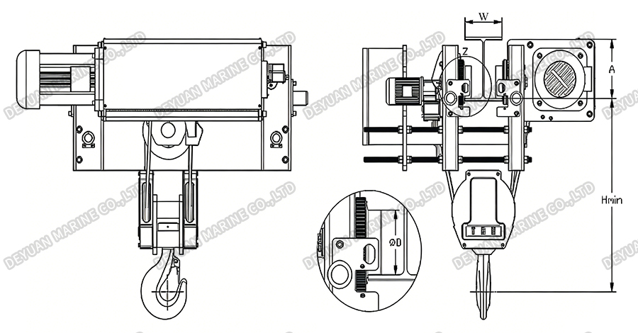 SHA7 Low Headroom Wire Rope Hoist (1.6t-10t) -DEYUAN MARINE6 SHA7 Тросовый подъемник с низкой высотой подъема (1,6–10 т) -DEYUAN MARINE6