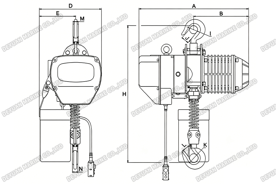 Hook Fixed Type Electric Chain Hoist (Single Chain) -DEYUAN MARINE2 Электрическая цепная таль фиксированного типа с крюком (одна цепь) -DEYUAN MARINE2