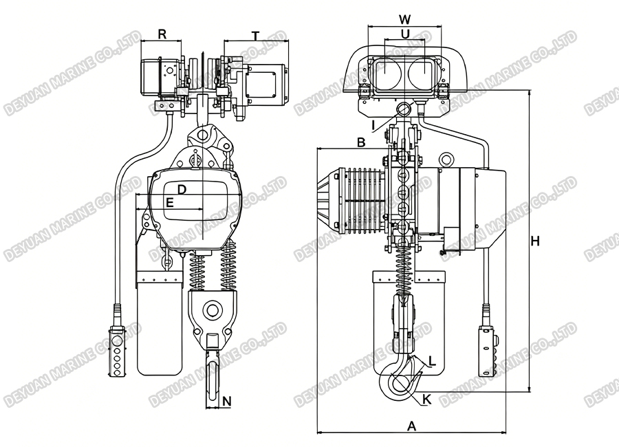 Electric Trolley Type Chain Hoist (Double Chain) -DEYUAN MARINE2 Электрическая цепная таль тележки (двойная цепь) -DEYUAN MARINE2