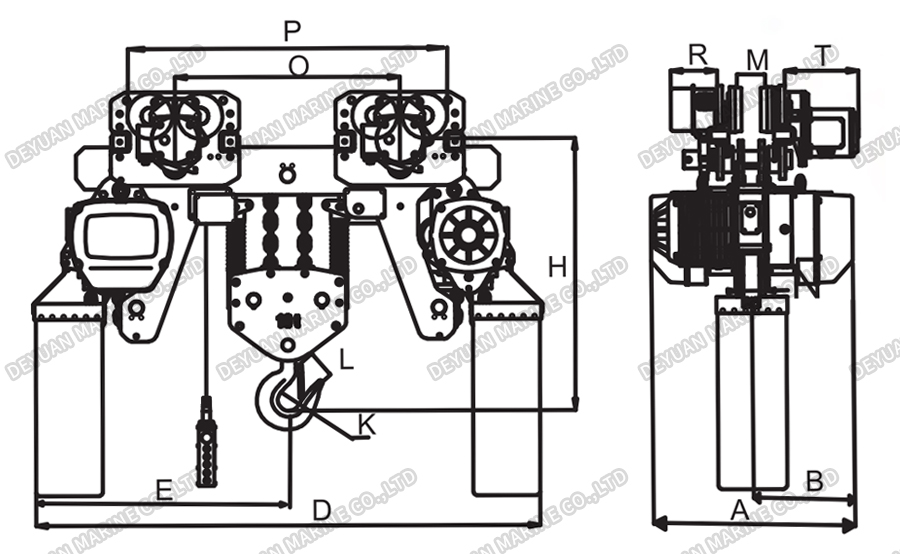 0.5T-10T Low Headroom Electric Chain Hoist-DEYUAN MARINE3 Электрическая цепная таль с малой высотой 0,5–10 т-DEYUAN MARINE3