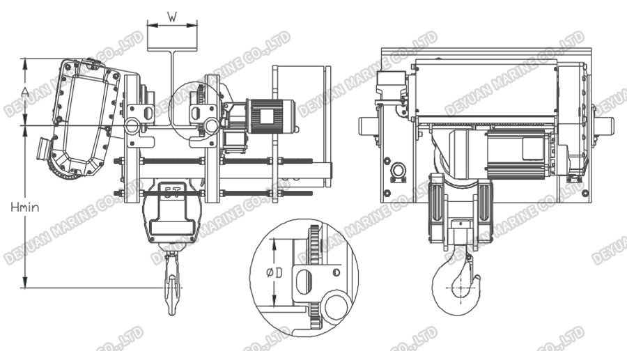 SHA8 Low-headroom Electric Wire Rope Hoist-DEYUAN MARINE2 SHA8 Электрический канатный подъемник с низкой высотой подъема-DEYUAN MARINE2