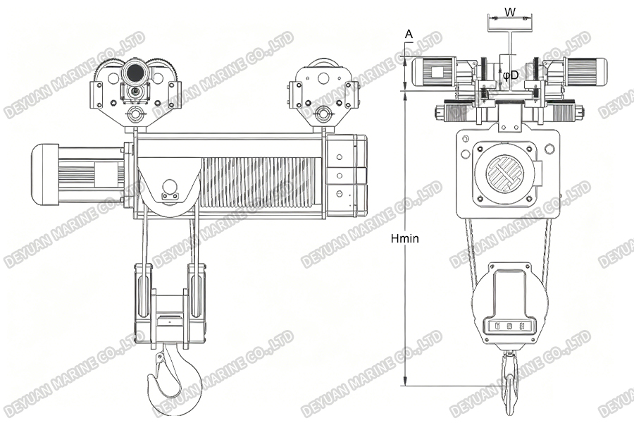 SHA7 Monorail Electric Wire Rope Hoist(1.6t-20t) -DEYUAN MARINE3 Монорельсовый электрический канатный подъемник SHA7 (1,6–20 т) -DEYUAN MARINE3