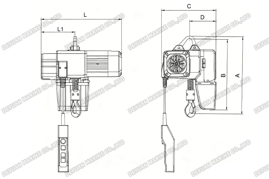 SY-D Type 0.25T-1T Electric Chain Hoist-DEYUAN MARINE2. Электрическая цепная таль SY-D типа 0,25T-1T-DEYUAN MARINE2.