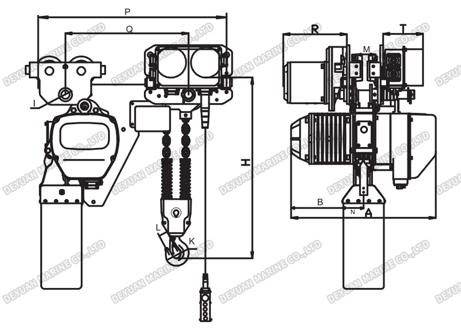 0.5T-10T Low Headroom Electric Chain Hoist-DEYUAN MARINE2 Электрическая цепная таль с малой высотой 0,5–10 т-DEYUAN MARINE2