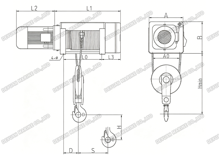 SH Type Electric Wire Rope Hoist (1-2 Rope Reeving)-DEYUAN MARINE3 Электрическая канатная таль типа SH (запасовка 1-2 тросов)-DEYUAN MARINE3