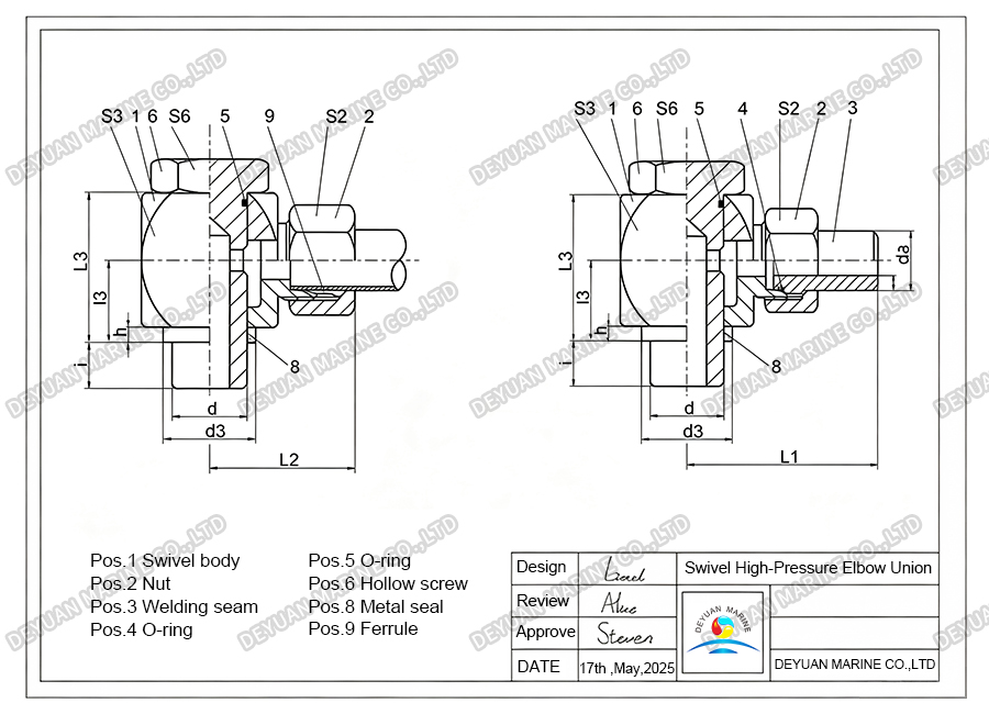 Swivel High-Pressure Elbow Union-DEYUAN MARINE 3 Поворотное колено высокого давления-DEYUAN MARINE 3