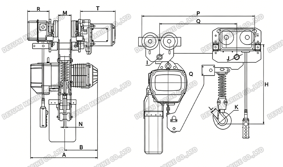 500kg-3t Low-Headroom Electric Chain Hoist -DEYUAN MARINE2 Электрическая цепная таль с низкой высотой 500 кг-3 т - DEYUAN MARINE2