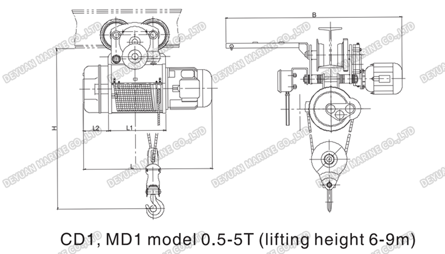 CD1&MD1 Electric Wire Rope Hoist-DEYUAN MARINE5 Электрическая канатная таль CD1&MD1-DEYUAN MARINE5