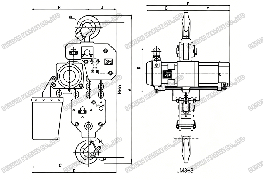 JM Air Hoists Fixed Series(13t)-DEYUAN MARINE4 Пневматические подъемники JM фиксированной серии (13 т)-DEYUAN MARINE4