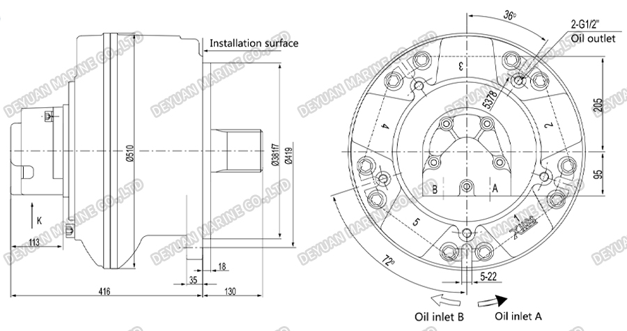 CCS Certified High Torque Hydraulic Motor-DEYUAN MARINE 7 Сертифицированный CCS гидравлический двигатель с высоким крутящим моментом-DEYUAN MARINE 7