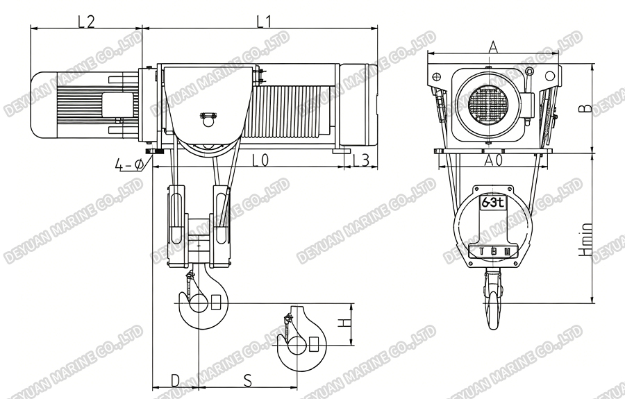 SH Type Electric Wire Rope Hoist (1-4 Rope Reeving)-DEYUAN MARINE3. Электрическая канатная таль типа SH (запасовка 1-4 тросов)-DEYUAN MARINE3.