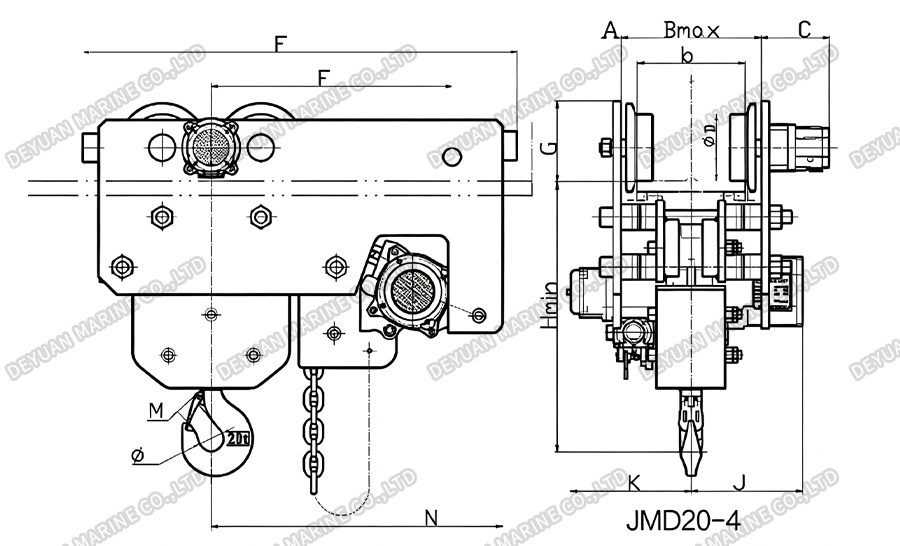 JMD Air Hoists Low Headroom Series(320t)-DEYUAN MARINE3 Серия пневматических подъемников JMD с низкой высотой подъема (320 т)-DEYUAN MARINE3