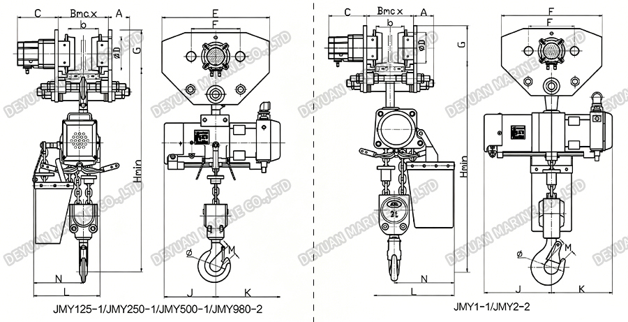 JMY Air Hoists Trolley Series (0.1252t) -DEYUAN MARINE3 Серия пневматических подъемников JMY (0,1252 т) -DEYUAN MARINE3