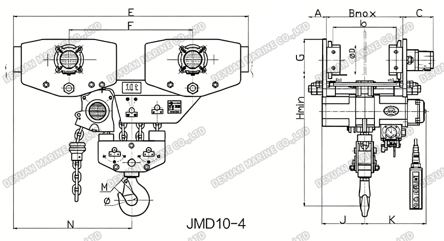 JMD Air Hoists Low Headroom Series(320t)-DEYUAN MARINE2 Пневматические подъемники JMD серии с низкой высотой подъема (320 т)-DEYUAN MARINE2