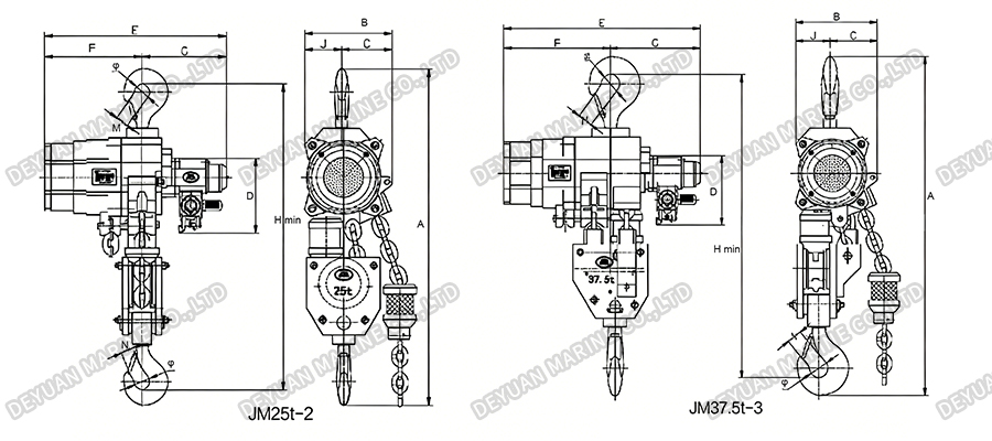 JM Air Hoists Fixed Series(2550t)-DEYUAN MARINE3 Пневматические подъемники JM фиксированной серии (2550 т)-DEYUAN MARINE3