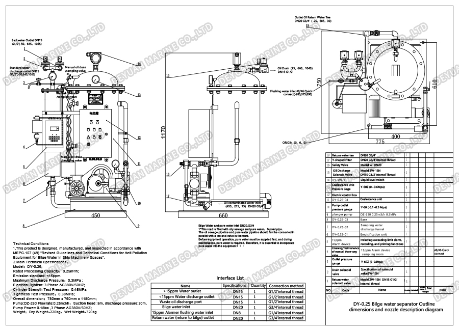 0.25m3 15ppm Bilge Separator-DEYUAN MARINE 01 Сепаратор льяльных вод 0,25 м3, 15 ppm-DEYUAN MARINE 01