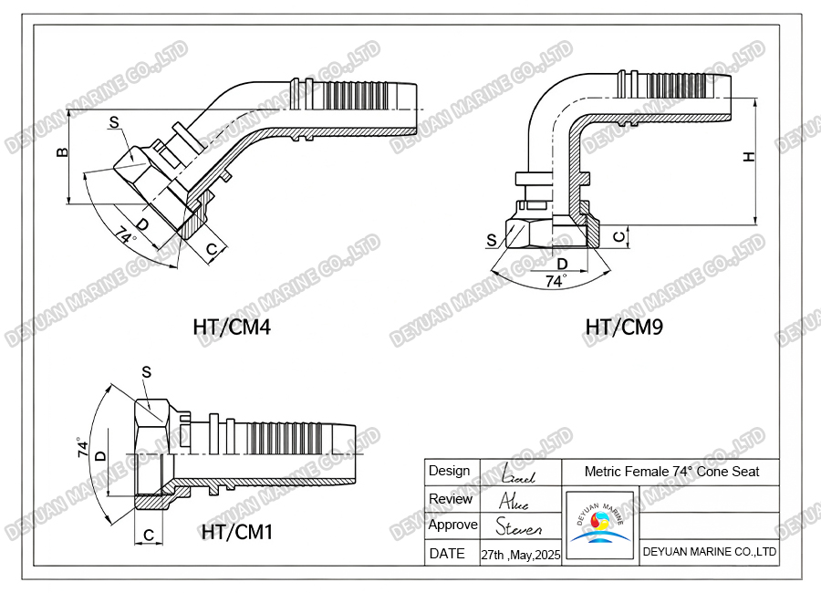 Metric Female 74° Cone Seat-DEYUAN MARINE 6 Конусное седло с внутренней резьбой 74°-DEYUAN MARINE 6