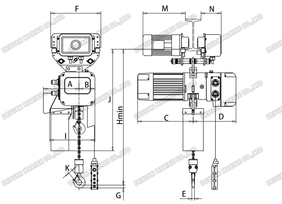 SHH-EC Electric Chain Hoist with Electric Trolley-DEYUAN MARINE2 Электрическая цепная таль SHH-EC с электрической тележкой-DEYUAN MARINE2