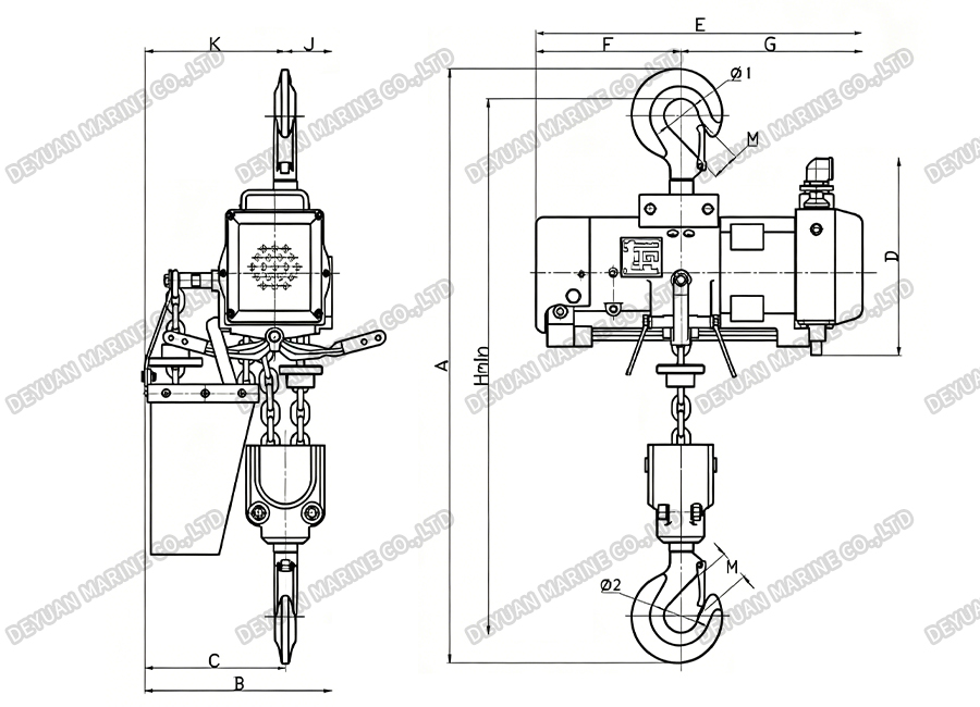 JM Air Hoists Fixed Series(0.1250.98t)-DEYUAN MARINE2 Пневматические подъемники JM фиксированной серии (0,1250,98 т)-DEYUAN MARINE2