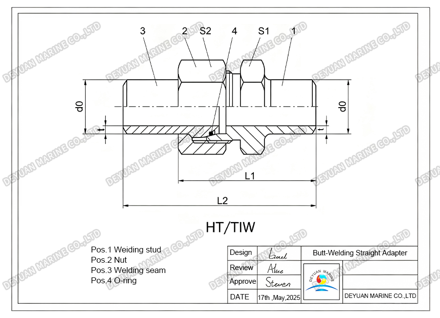 Marine Butt-Welding Straight Adapter -DEYUAN MARINE 2 Прямой переходник для морской стыковой сварки — DEYUAN MARINE 2