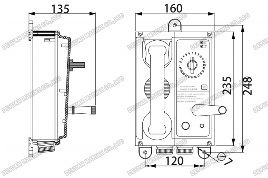 Batteryless Telephone With Noise-proof Headset -DEYUAN MARINE3 Безбатарейный телефон с шумозащитной гарнитурой - DEYUAN MARINE3
