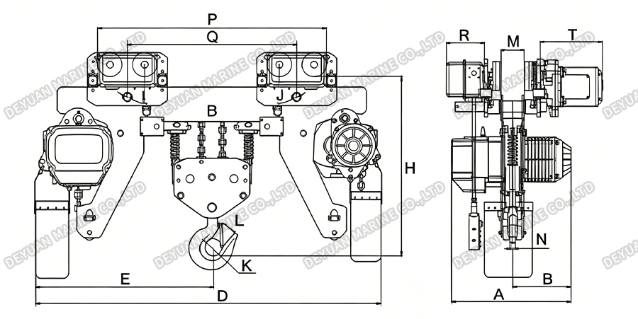 10t Low-Headroom Electric Chain Hoist -DEYUAN MARINE2 Электрическая цепная таль с малой высотой 10 т - DEYUAN MARINE2