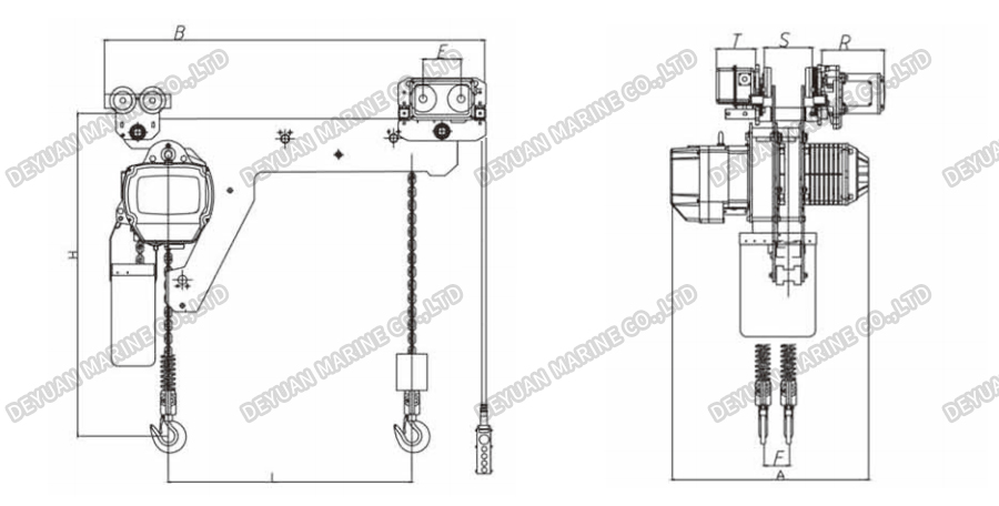 500kg-5Ton Double Hook Chain Electric Hoist-DEYUAN MARINE2 Цепная электрическая таль с двойным крюком грузоподъемностью 500 кг-5 тонн-DEYUAN MARINE2