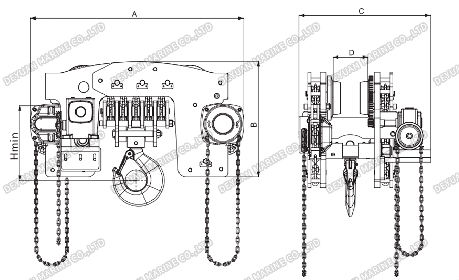 HSZ-YTG 20T Low Headroom Trolley Hoist-DEYUAN MARINE2 HSZ-YTG 20T Тележка с низкой высотой подъема-DEYUAN MARINE2