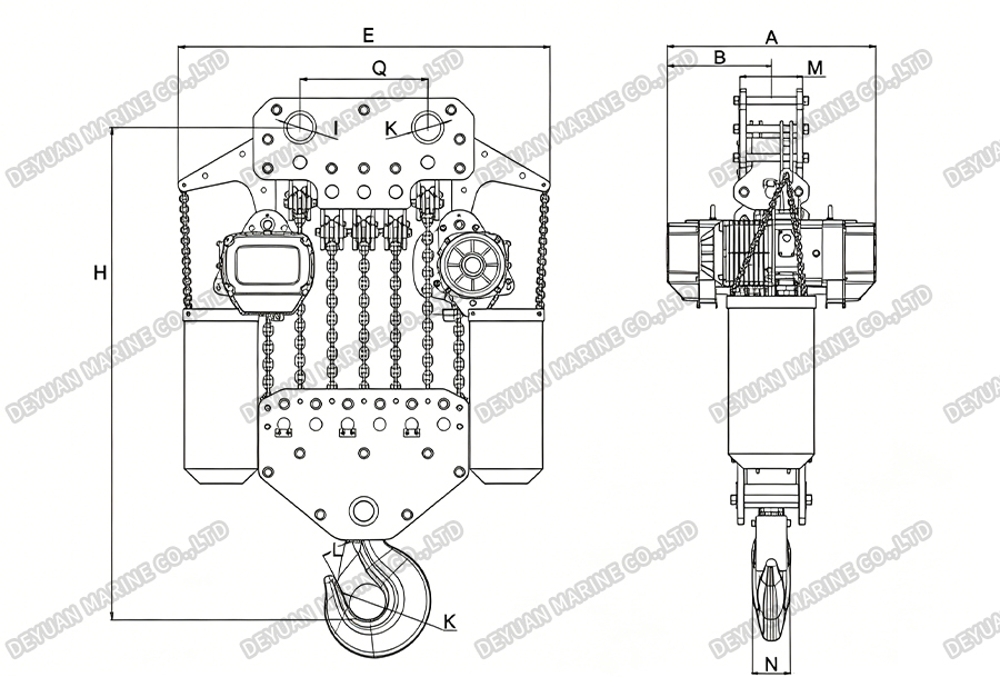 30t Fixed Type Electric Chain Hoist-DEYUAN MARINE2 Электрическая цепная таль фиксированного типа 30 т-DEYUAN MARINE2