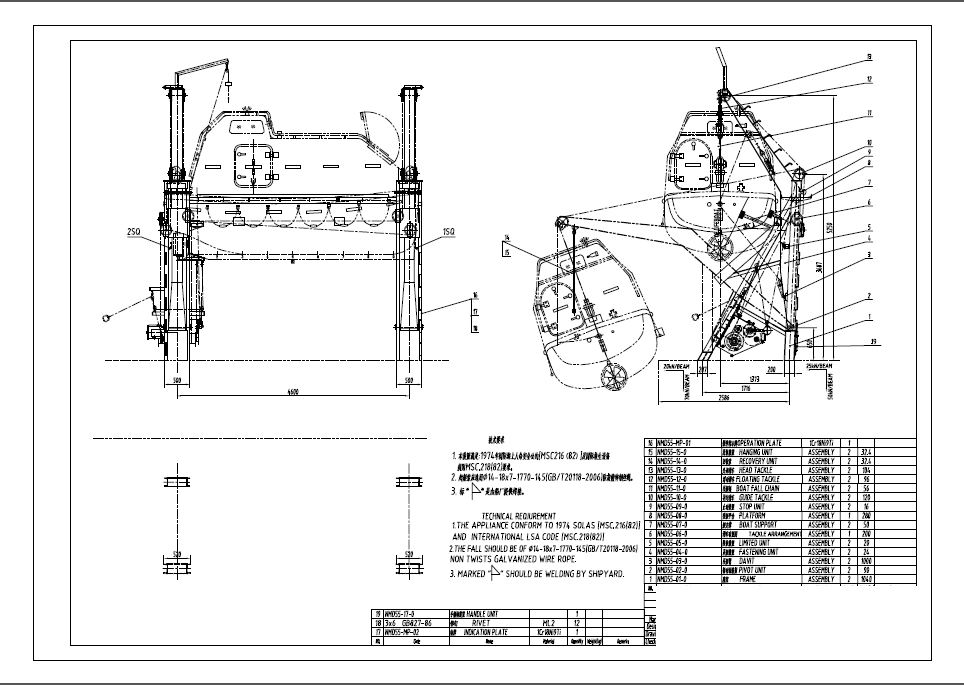 55KNGГравитация LuffingRolling Davit China deyuanmarine 