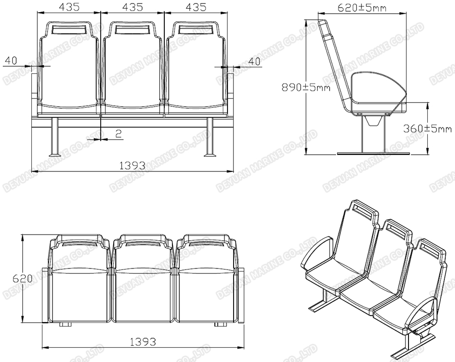 ‌3-местное пластиковое сиденье для экскурсионной лодки-DEYUAN MARINE 1