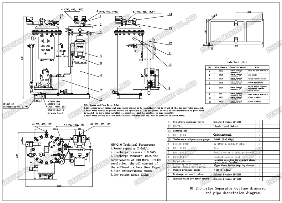 Сепаратор льяльных вод 2,0 м3, 15 ppm-DEYUAN MARINE 01