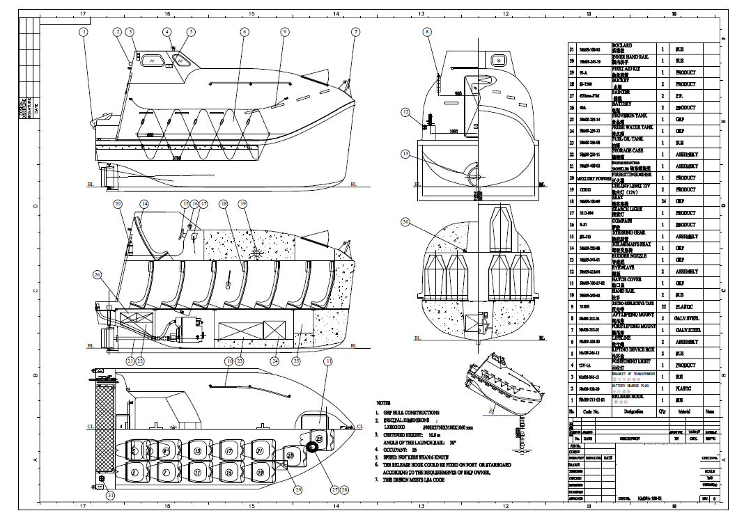 спасательная шлюпка свободного падения 26 человек China Deyuan Marine