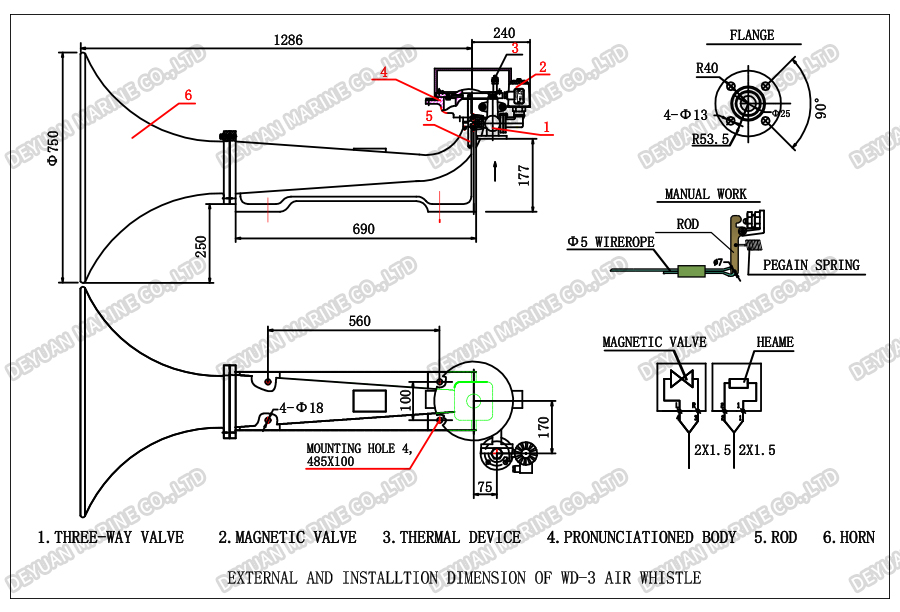 Морской противотуманный звуковой сигнал типа WD-3-DEYUAN MARINE2