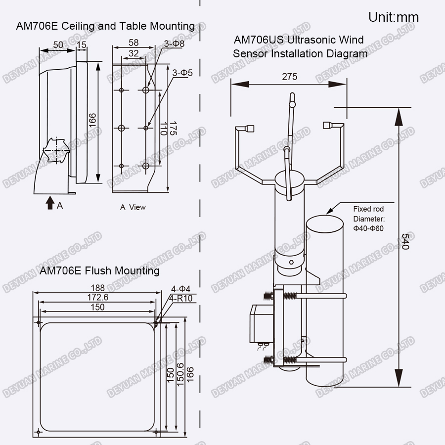 7-дюймовый ультразвуковой анемометр-DEYUAN MARINE 4